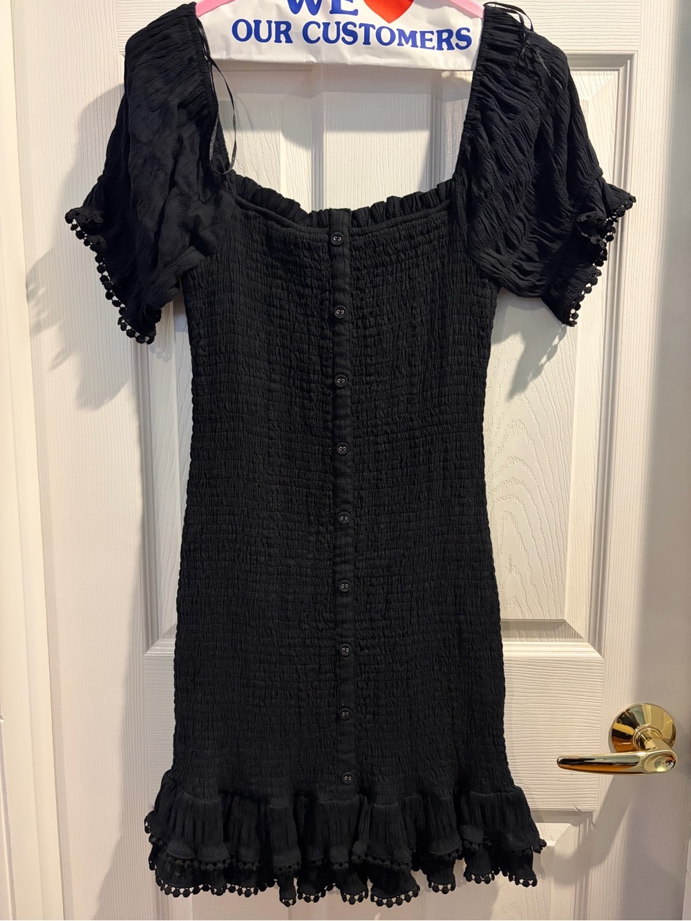 Lost + Wander Black Smocked Button-Front Mini Dress